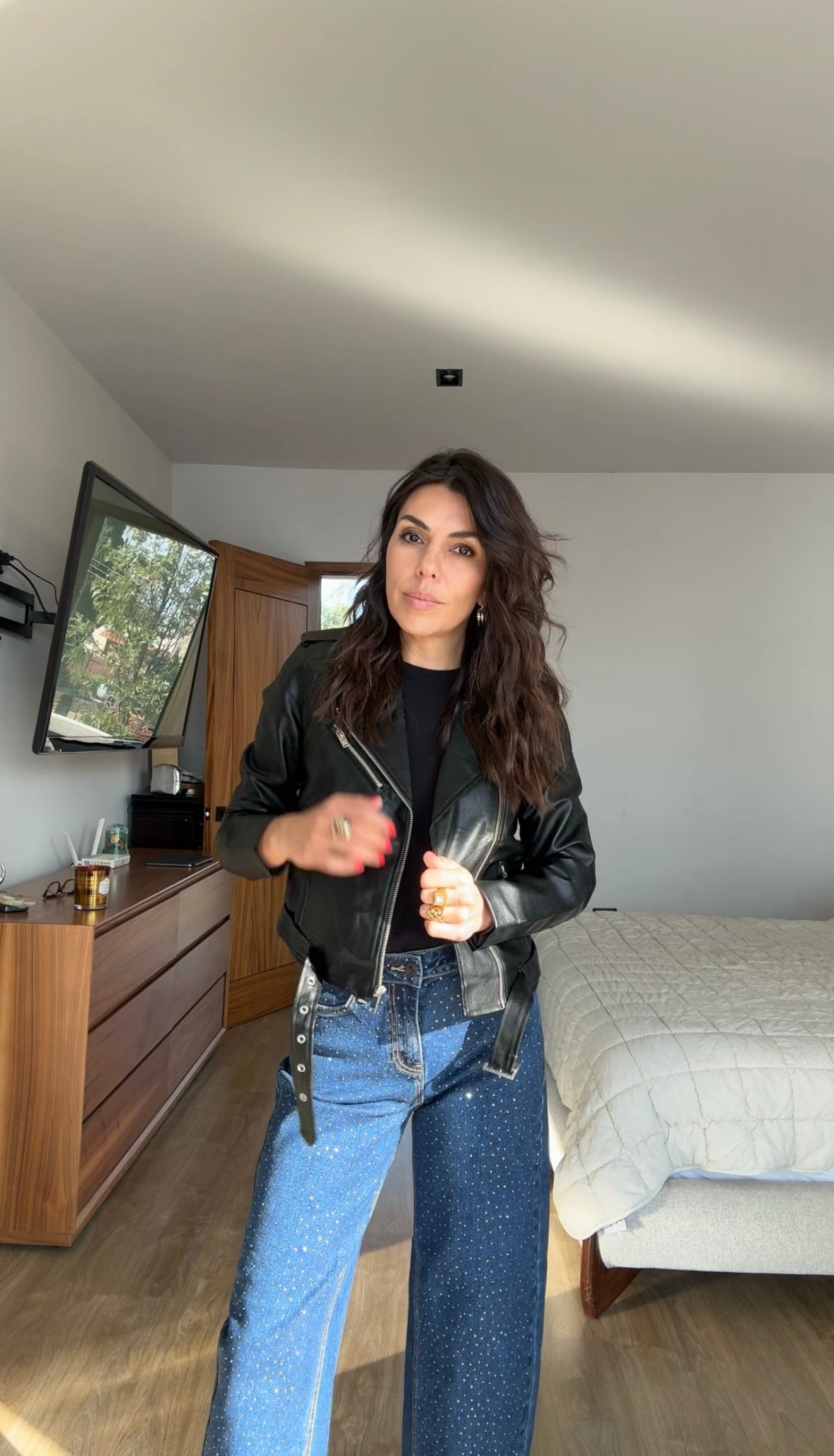 Chamarra biker negra