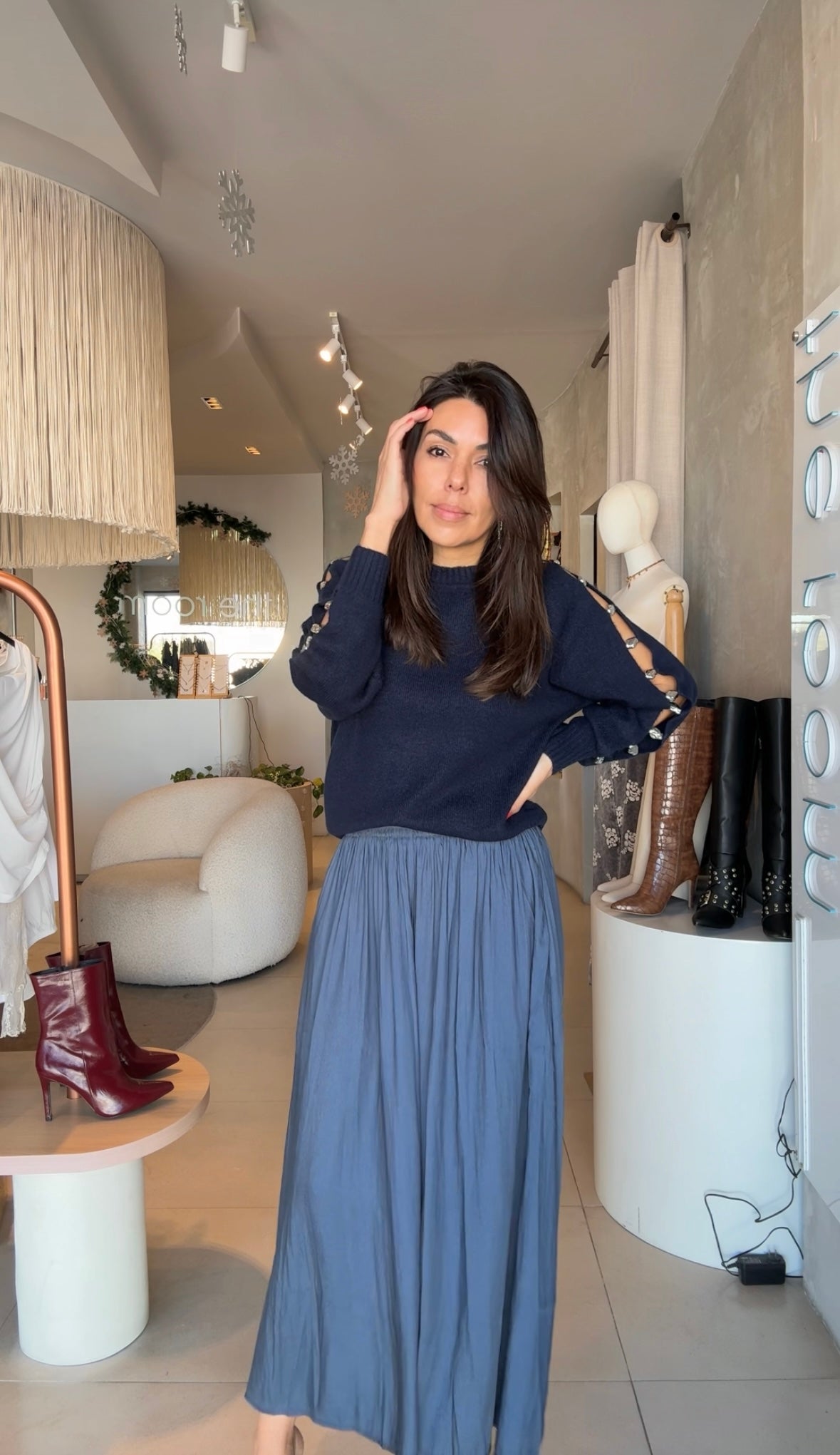 Suéter azul aplicaciones