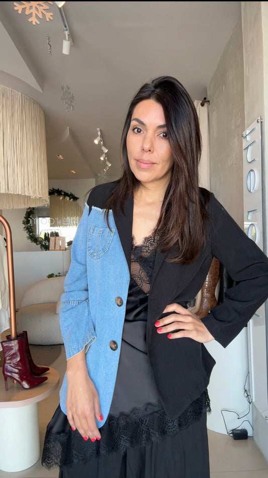 Blazer denim con negro