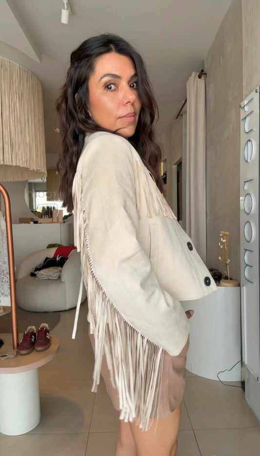 Chamarra beige flecos