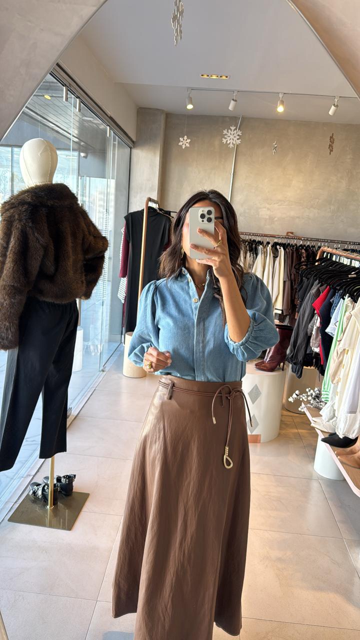 Falda café vinipiel