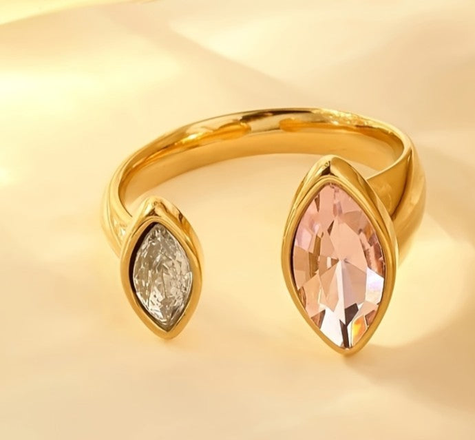 Anillo doble piedra rosa
