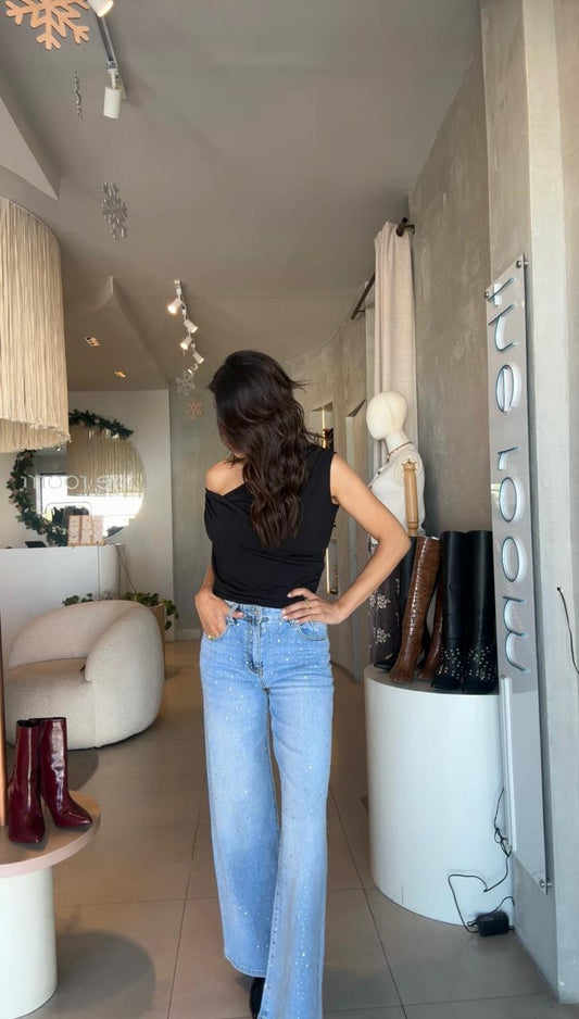 Jeans brillos cinturón